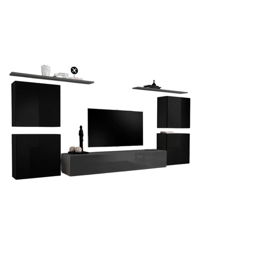 Set di mobili per soggiorno SWITCH IV design, colori grigio e nero lucido.