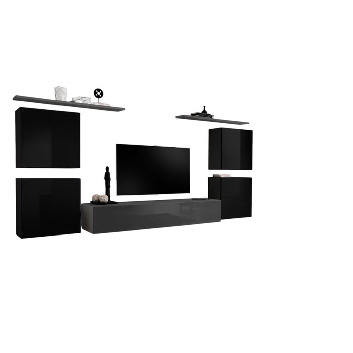 Set di mobili per soggiorno SWITCH IV design, colori grigio e nero lucido.