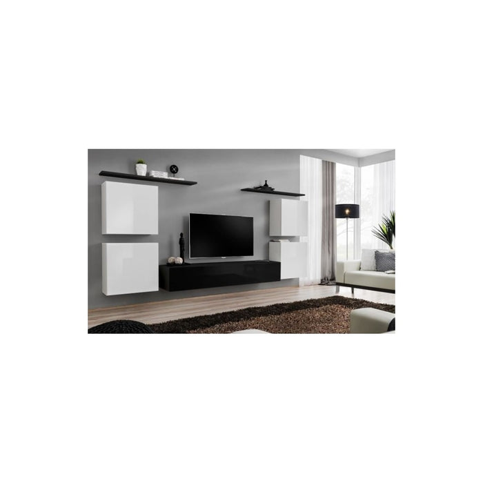 Set di mobili per soggiorno SWITCH IV design, colori nero e bianco lucido.
