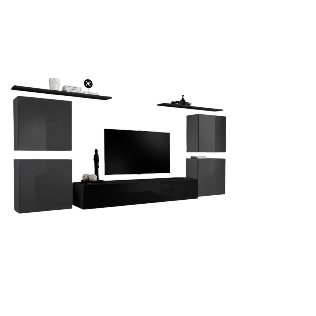 Set di mobili da salotto SWITCH IV design, colore nero e grigio lucido.