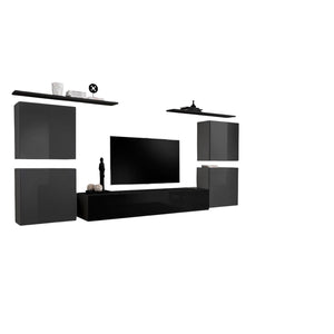 Set di mobili da salotto SWITCH IV design, colore nero e grigio lucido.