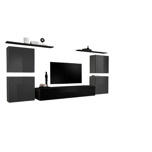 Set di mobili da salotto SWITCH IV design, colore nero e grigio lucido.