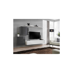 Set di mobili da salotto SWITCH V design, colori bianco e grigio lucido.