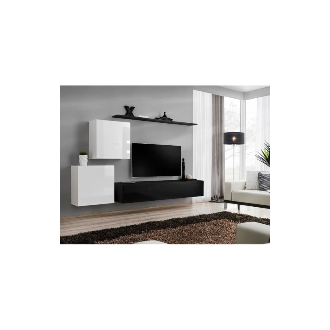 Set di mobili da salotto SWITCH V design, colori nero e bianco lucido.