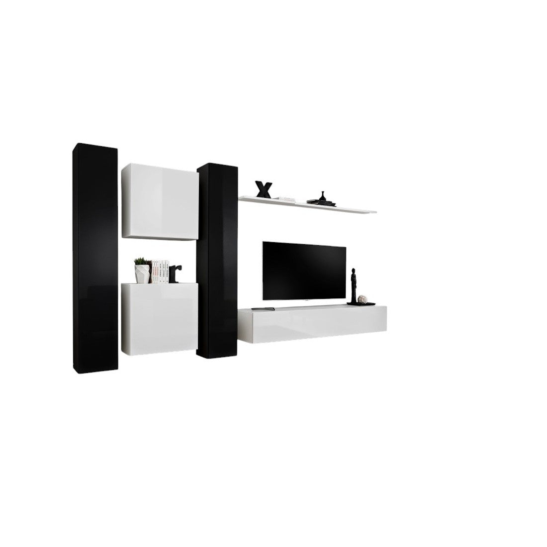 Set di mobili da salotto SWITCH VI design, colori bianco e nero lucido.