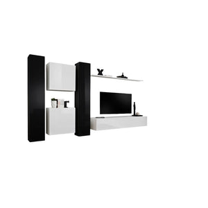 Set di mobili da salotto SWITCH VI design, colori bianco e nero lucido.