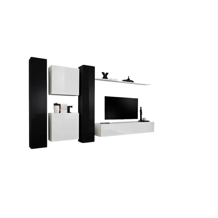 Set di mobili da salotto SWITCH VI design, colori bianco e nero lucido.