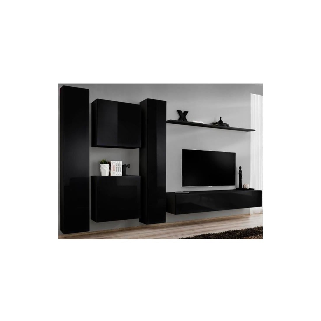 Set di mobili da salotto SWITCH VI design, colore nero lucido.