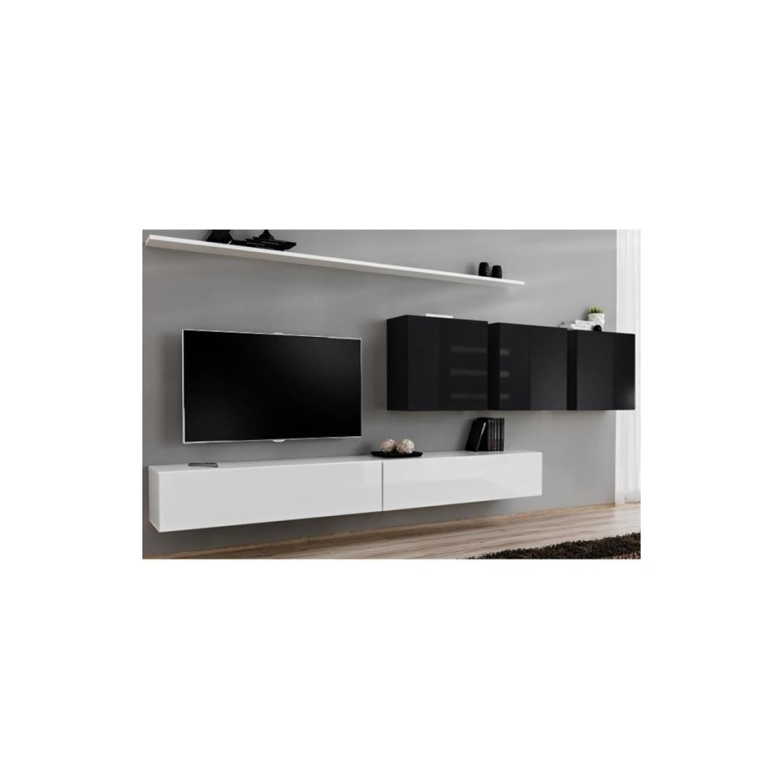 Set mobile soggiorno SWITCH VII design, colori bianco e nero lucido.