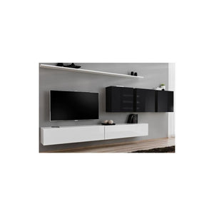 Set mobile soggiorno SWITCH VII design, colori bianco e nero lucido.