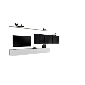 Set mobile soggiorno SWITCH VII design, colori bianco e nero lucido.