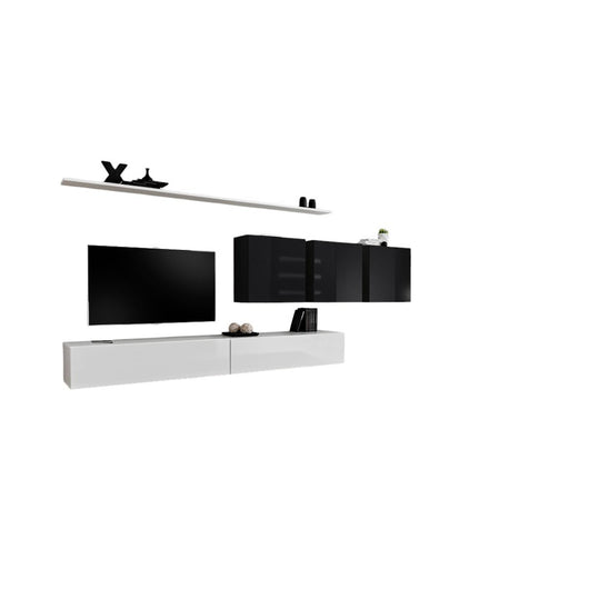 Set mobile soggiorno SWITCH VII design, colori bianco e nero lucido.