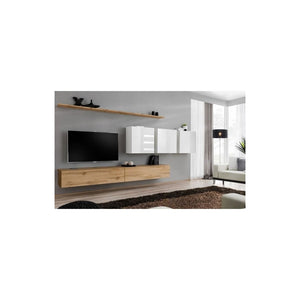 Set di mobili da salotto SWITCH VII design, colore rovere Wotan e bianco lucido.