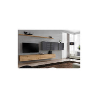 Set di mobili per soggiorno SWITCH VII design, colore quercia Wotan e grigio lucido.