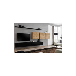 Set di mobili da soggiorno SWITCH VII design, colore nero lucido e rovere Wotan.