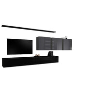 Set di mobili da soggiorno SWITCH VII design, colore nero e grigio brillante.