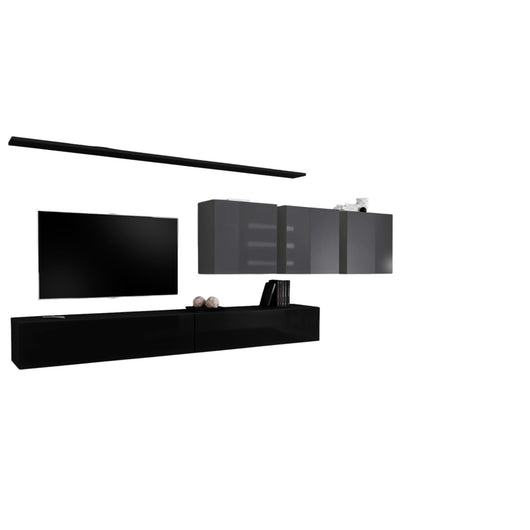 Set di mobili da soggiorno SWITCH VII design, colore nero e grigio brillante.