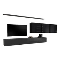Set di mobili da soggiorno SWITCH VII – Grigio & Nero lucido – Design moderno – 340 cm