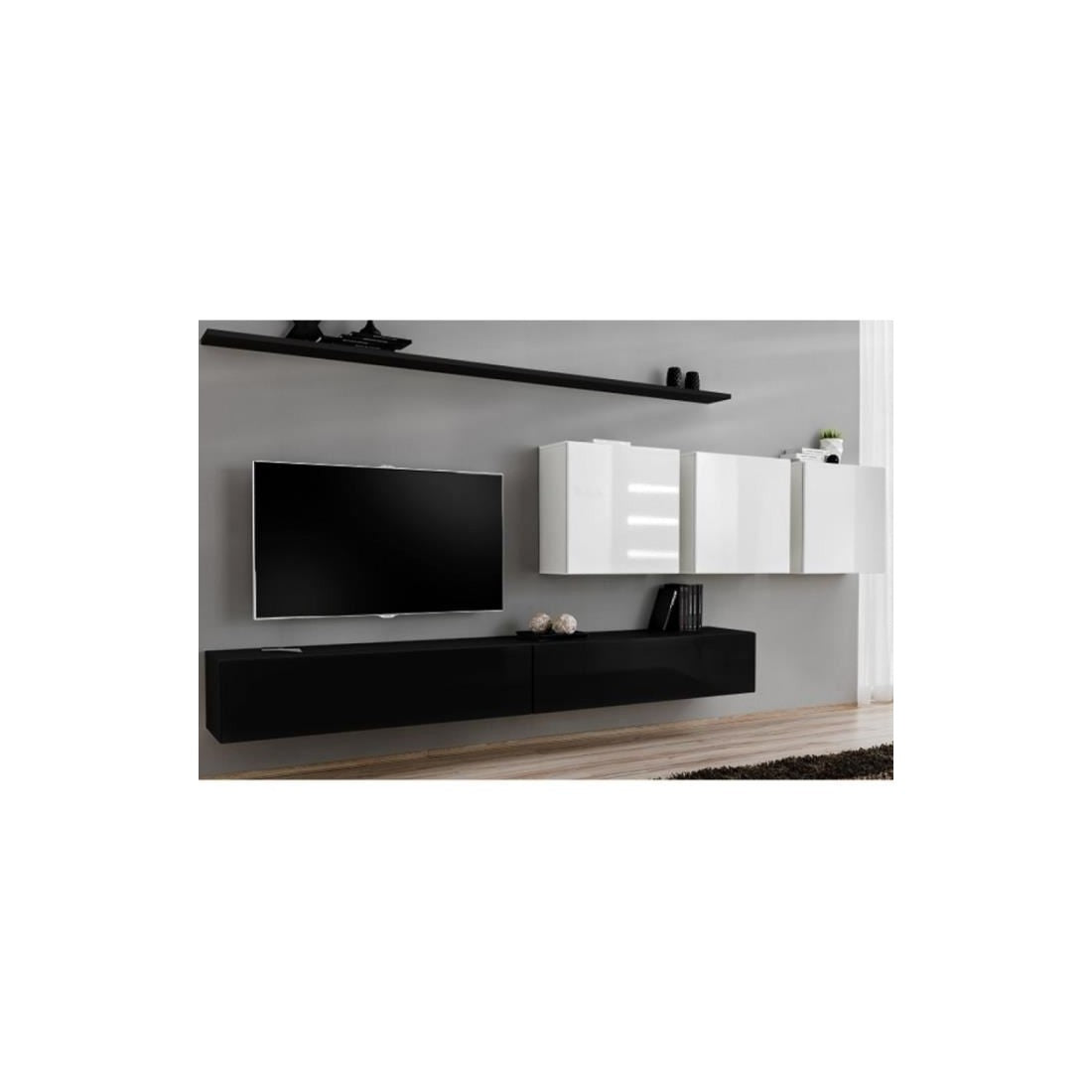 Set di mobili per soggiorno SWITCH VII - Nero e bianco lucido - Design sospeso e moderno