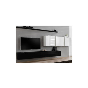 Set di mobili per soggiorno SWITCH VII - Nero e bianco lucido - Design sospeso e moderno