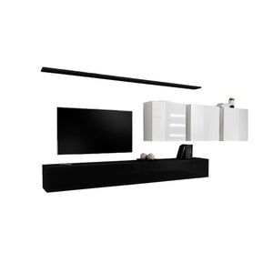 Set di mobili per soggiorno SWITCH VII - Nero e bianco lucido - Design sospeso e moderno