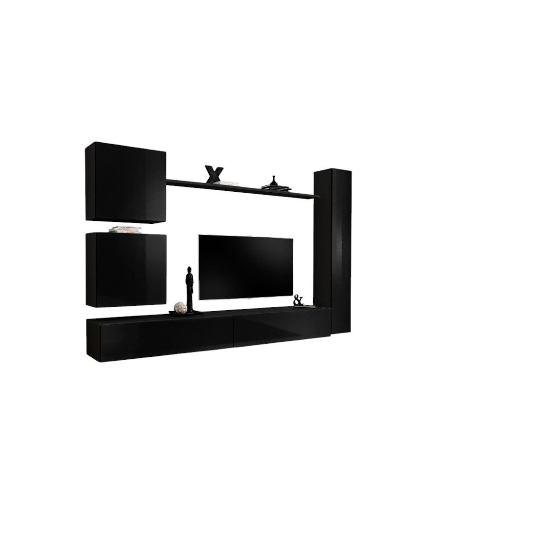 Set di mobili da salotto SWITCH VIII design, colore nero lucido.