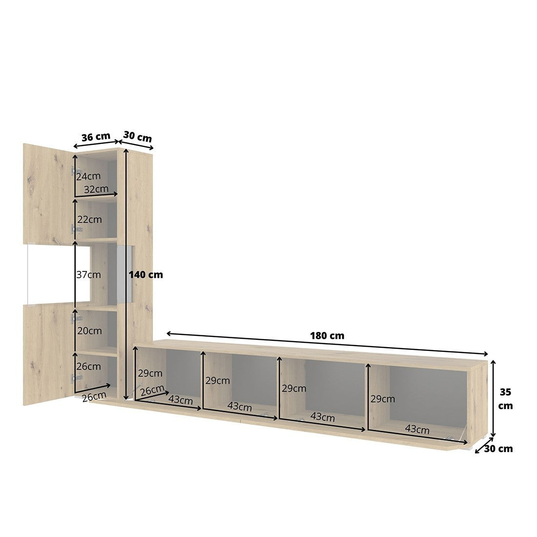 Mobile per TV e vetrina collezione EVA. Colore rovere e nero.
