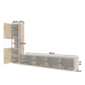 Mobile per TV e vetrina collezione EVA. Colore rovere e nero.