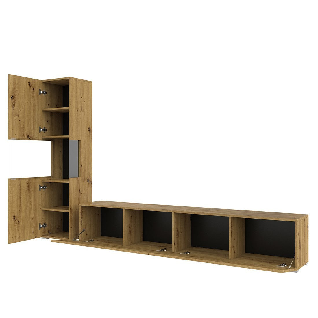 Mobile per TV e vetrina collezione EVA. Colore rovere e nero.