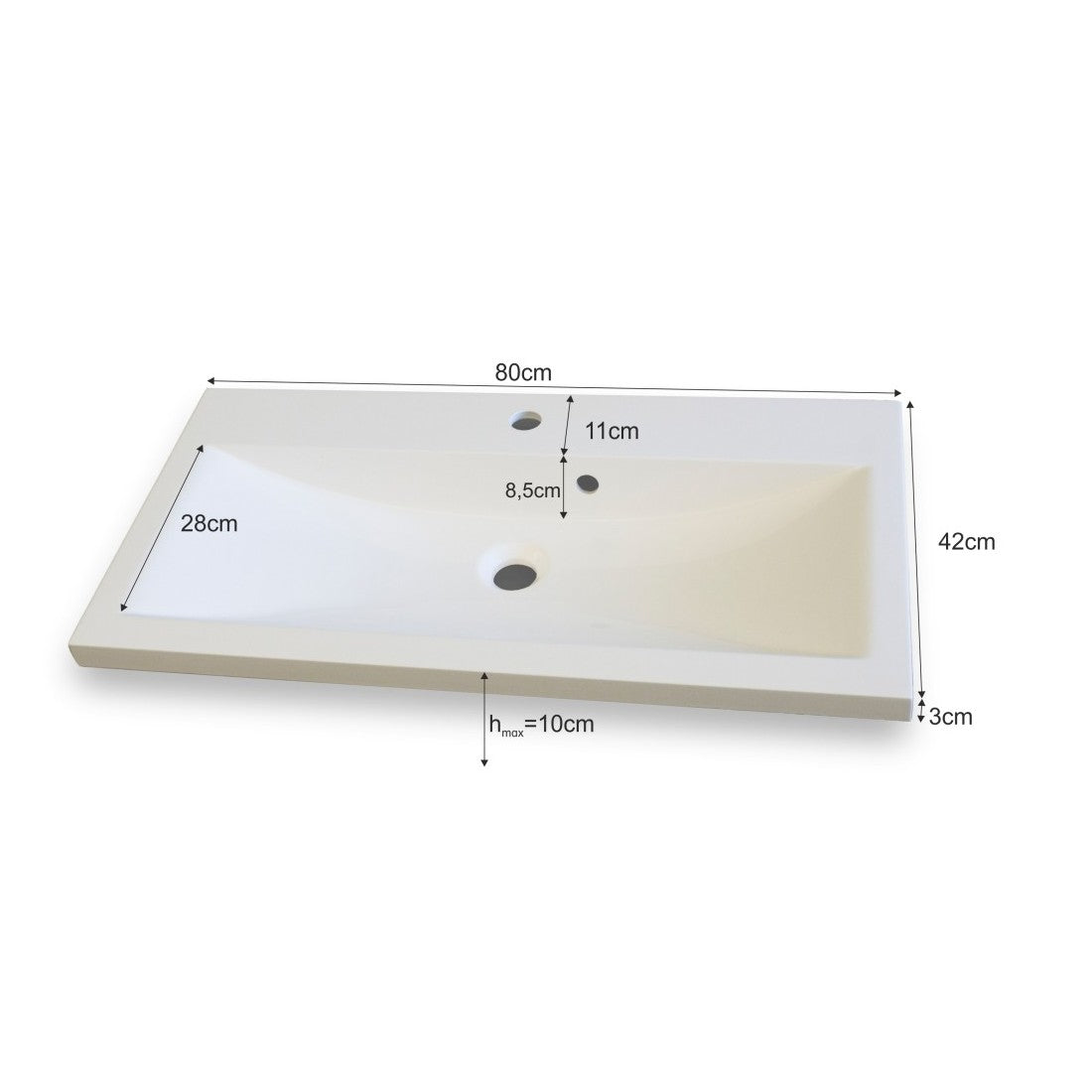 Set mobili da bagno bianco collezione BIRD, colonne, mobile sottolavabo 80 cm, specchio, sifone e LED