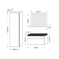 Set di mobili da bagno bianchi della collezione BIRD. Colonna, mobile sotto lavabo, lavabo 60cm.