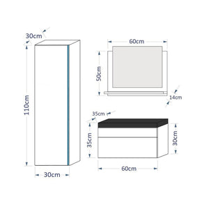 Set di mobili da bagno bianchi della collezione BIRD. Colonna, mobile sotto lavabo, lavabo 60cm.