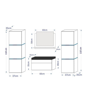 Set di mobili da bagno bianchi, collezione OWL. 2 colonne, mobiletto sottolavabo, lavabo.
