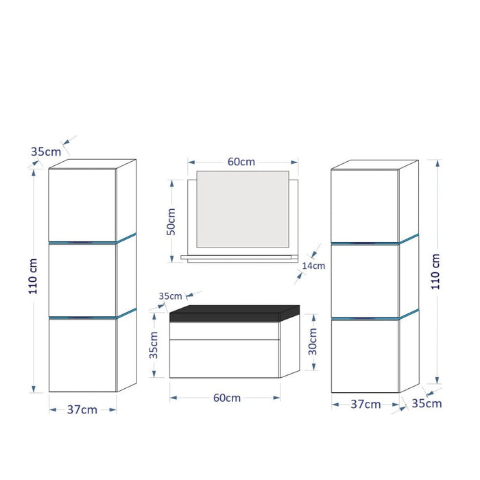 Set di mobili da bagno bianchi, collezione OWL. 2 colonne, mobiletto sottolavabo, lavabo.
