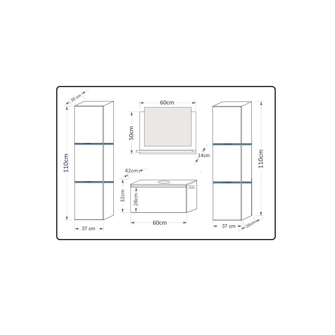 Set di mobili da bagno neri collezione OWL. 2 colonne 37x110x35, mobile sotto lavabo.