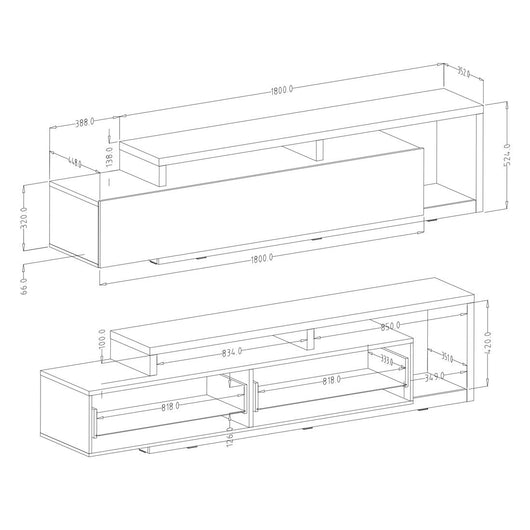 Set di mobili da soggiorno con LED collezione BERGAMO. Colori rovere e grigio.
