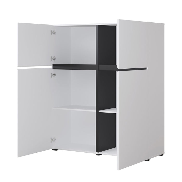 Set mobili da soggiorno HAVANA – Credenza alta, mobile TV, credenza bassa – Design moderno bianco e nero