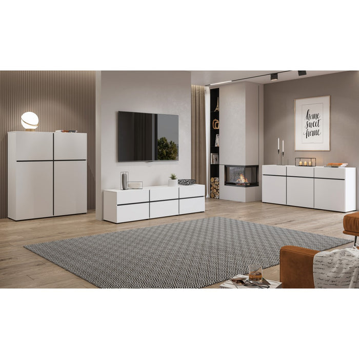 Set mobili da soggiorno HAVANA – Credenza alta, mobile TV, credenza bassa – Design moderno bianco e nero