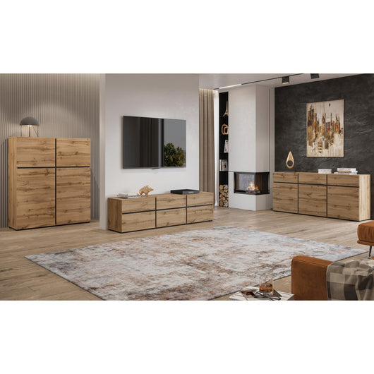 Set di mobili da soggiorno HAVANA – Credenza alta, mobile TV, credenza bassa – Design moderno in rovere e nero