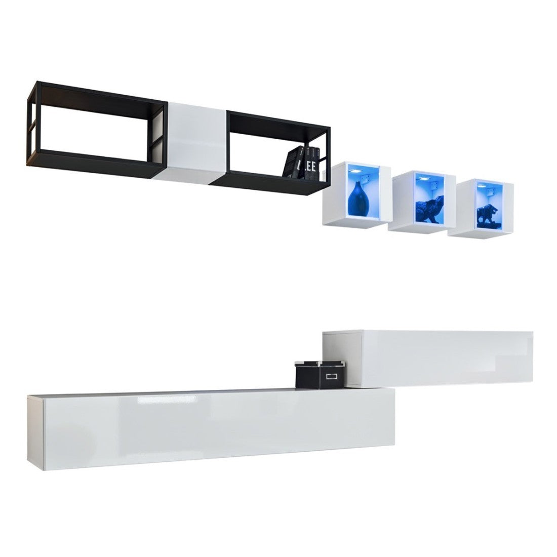 Set mobili da salotto industriale SWITCH M3 – Bianco – LED integrati &amp sistema Push to Open