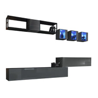 Set di mobili da soggiorno industriale SWITCH M3 – Grigio – LED integrati &amp sistema Push to Open