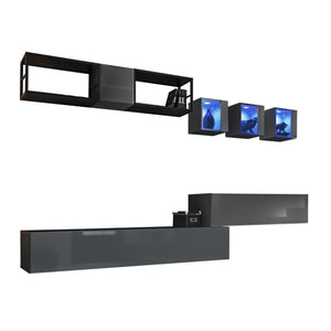 Set di mobili da soggiorno industriale SWITCH M3 – Grigio – LED integrati &amp sistema Push to Open