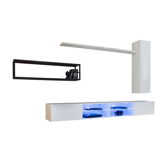 Set di mobili da soggiorno industriale SWITCH M4 - Bianco - LED integrati &amp sistema Push to Open