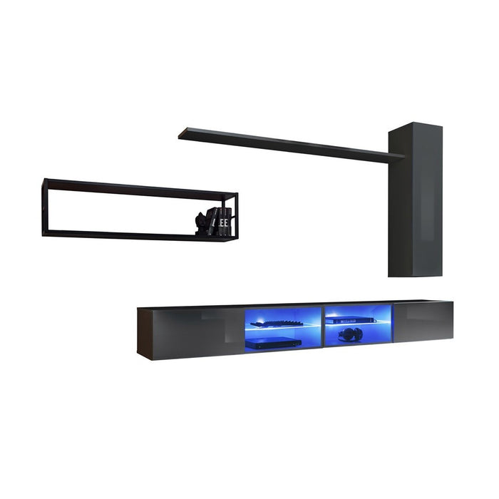 Set di mobili da salotto industriale SWITCH M4 – Grigio – LED integrati &amp sistema Push to Open