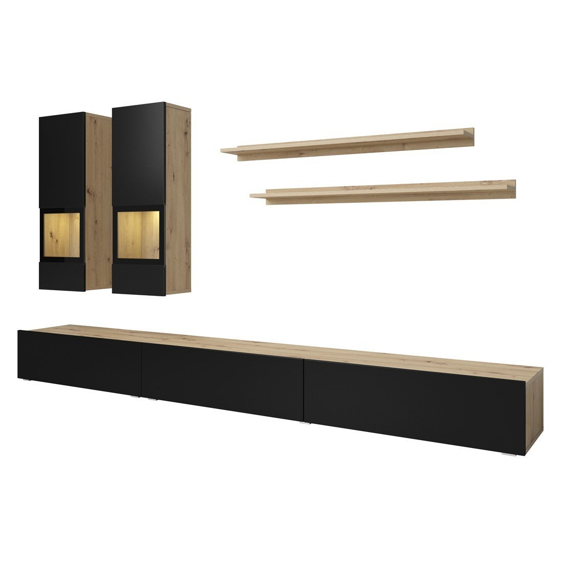 Set di mobili da soggiorno collezione RAMOS. Color quercia e nero super opaco.