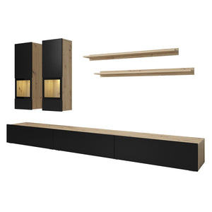 Set di mobili da soggiorno collezione RAMOS. Color quercia e nero super opaco.