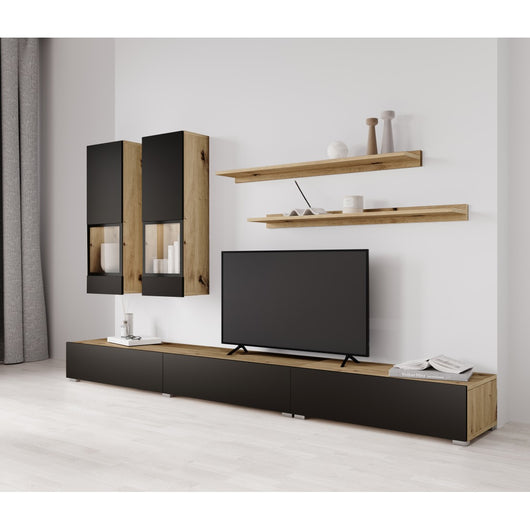 Set di mobili da soggiorno collezione RAMOS. Color quercia e nero super opaco.