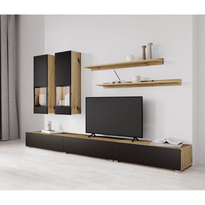 Set di mobili da soggiorno collezione RAMOS. Color quercia e nero super opaco.