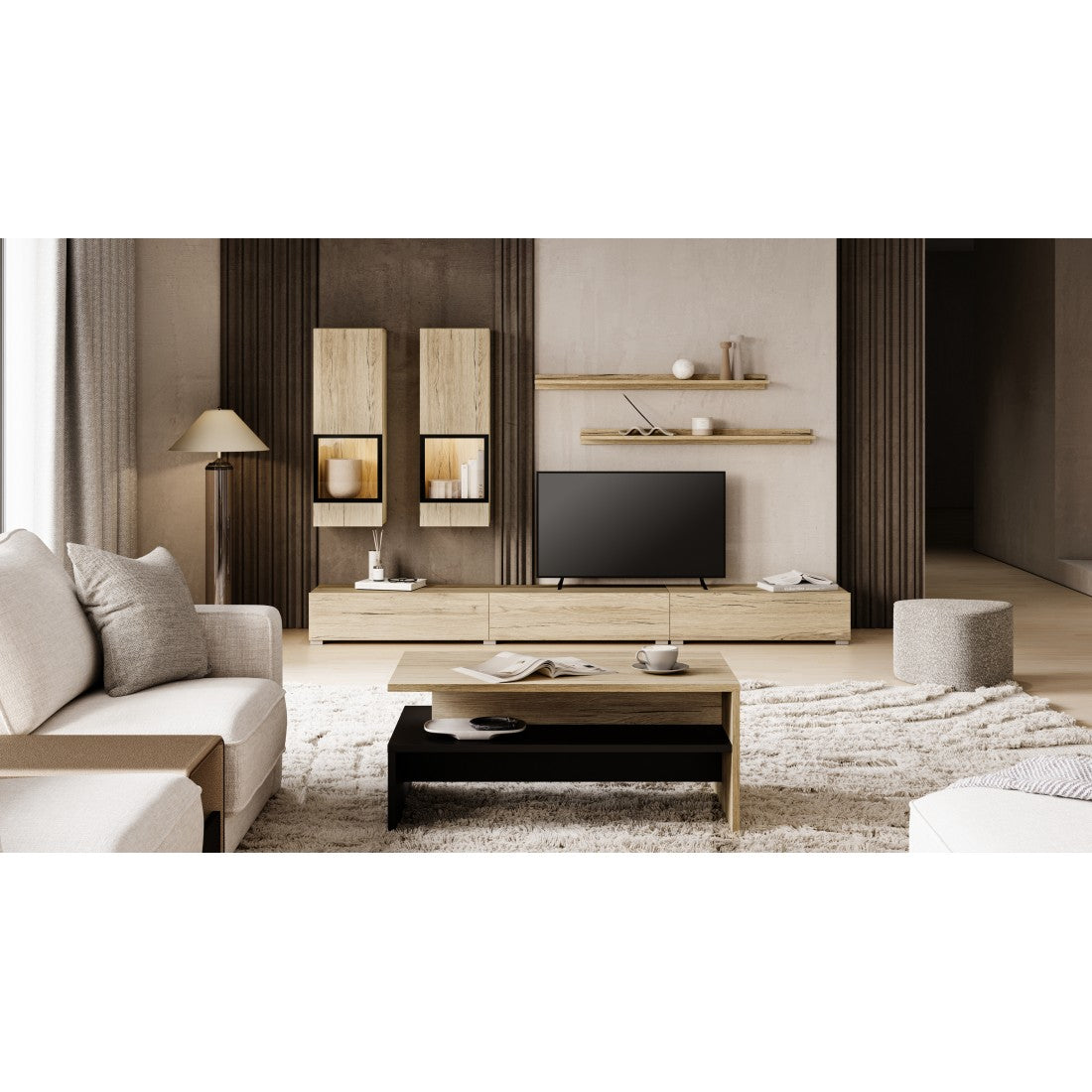 Set di mobili da soggiorno RAMOS - Design in rovere e nero