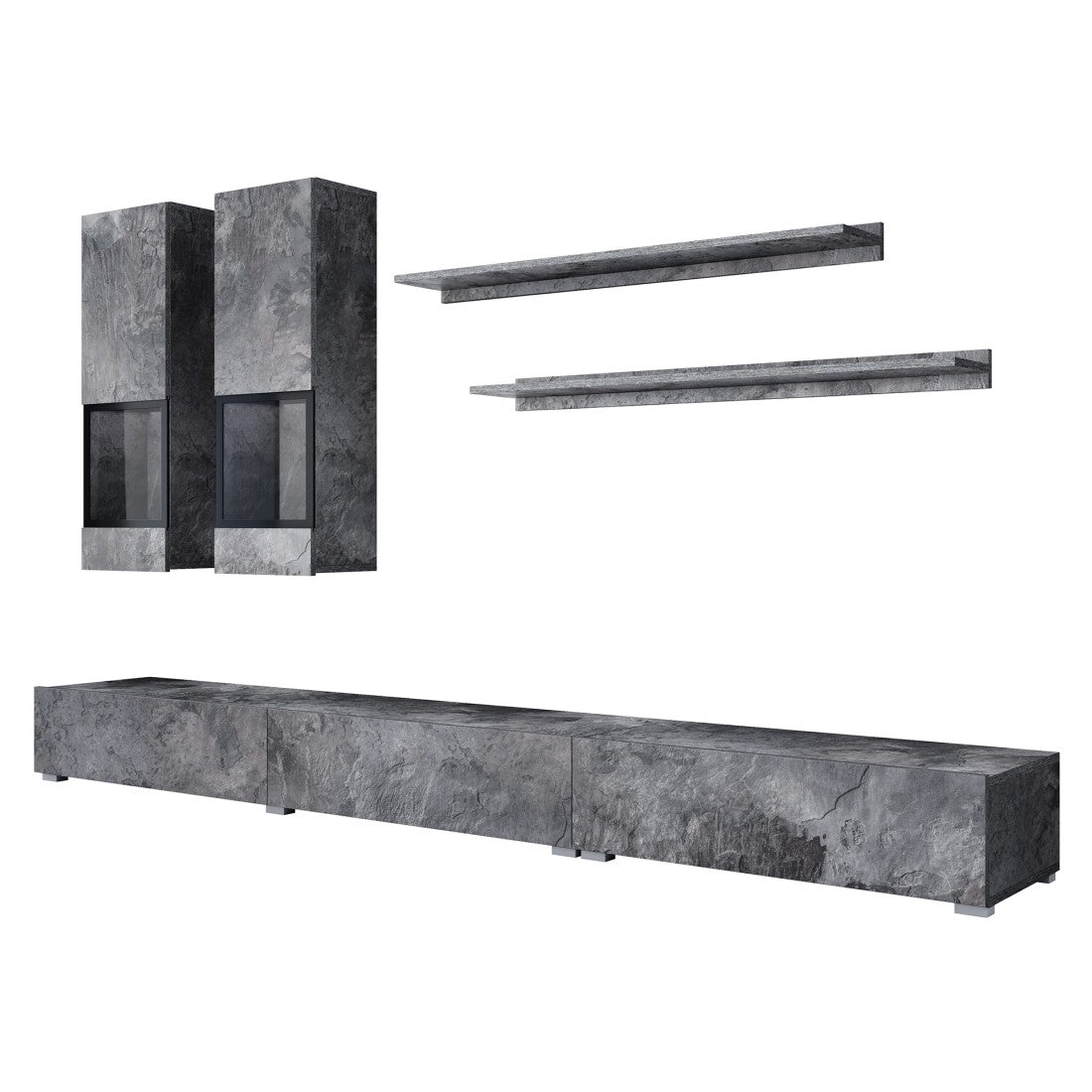 Set di mobili da salotto design collezione RAMOS. Colore grigio effetto ardesia.